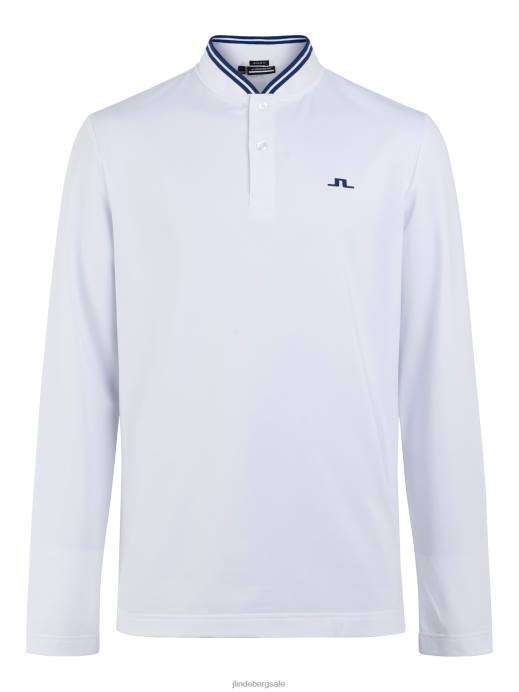 Men J.Lindeberg White Tyson Long-Sleeve Polo Clothing 8R62335