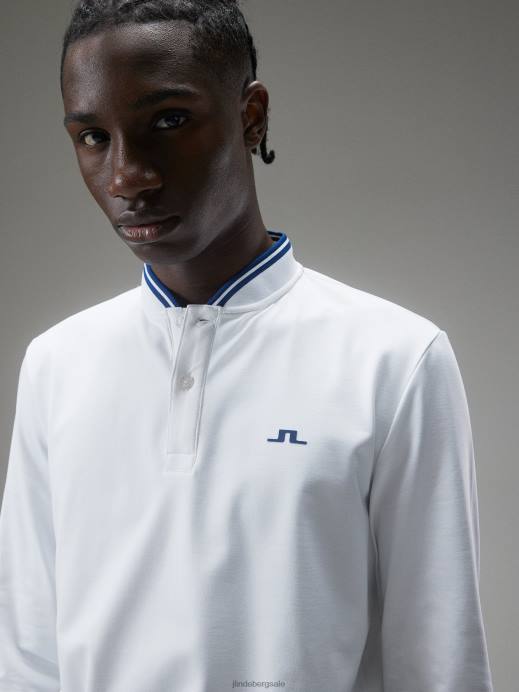Men J.Lindeberg White Tyson Long-Sleeve Polo Clothing 8R62335