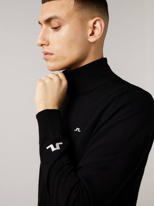 Men J.Lindeberg Black Kian Zipped Golf Sweater Clothing 8R62665