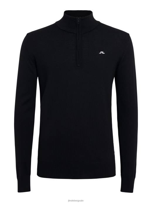 Men J.Lindeberg Black Kian Zipped Golf Sweater Clothing 8R62665