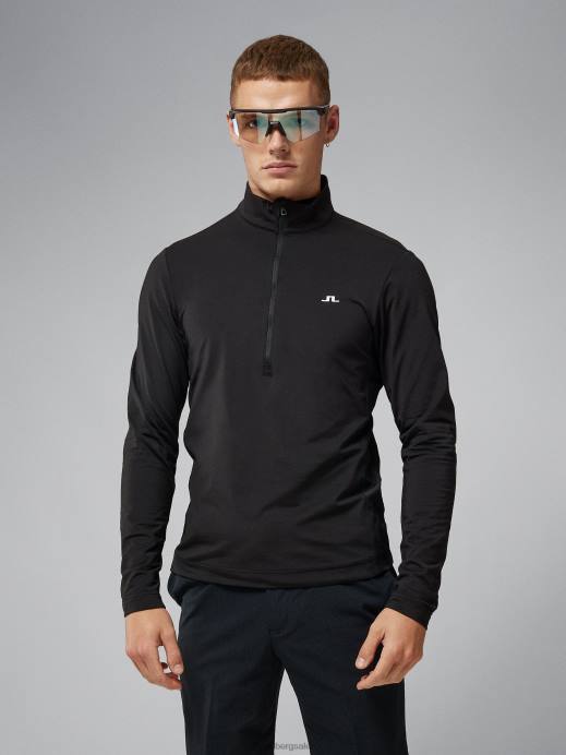 Men J.Lindeberg Black Luke Half Zip Mid Layer Clothing 8R62669