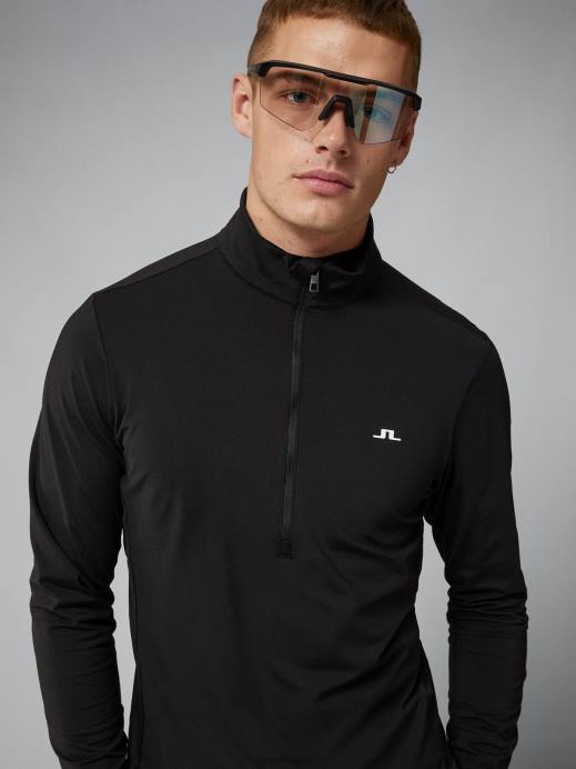 Men J.Lindeberg Black Luke Half Zip Mid Layer Clothing 8R62669