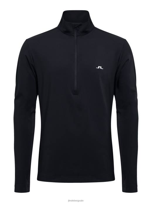Men J.Lindeberg Black Luke Half Zip Mid Layer Clothing 8R62669