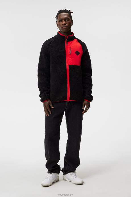 Men J.Lindeberg Black Zeke Pile Mid Layer Clothing 8R62501