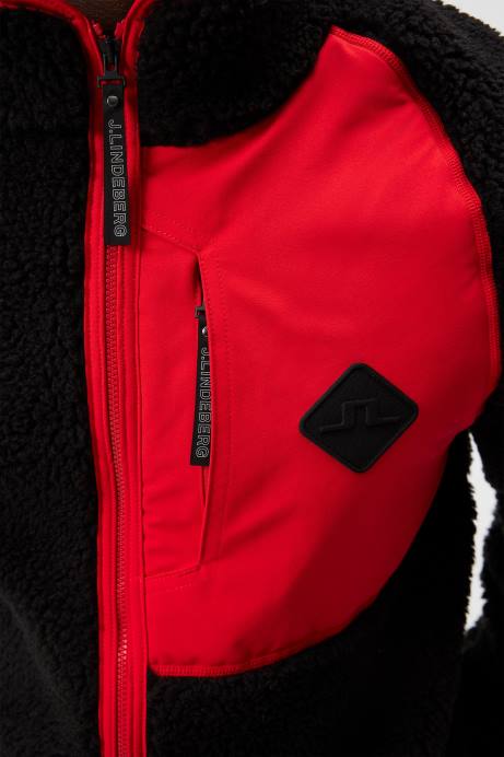 Men J.Lindeberg Black Zeke Pile Mid Layer Clothing 8R62501