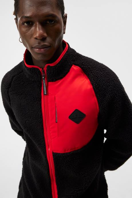 Men J.Lindeberg Black Zeke Pile Mid Layer Clothing 8R62501