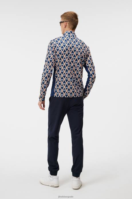 Men J.Lindeberg Estate Blue Diamond Luke Print Half Zip Mid Layer Clothing 8R62526