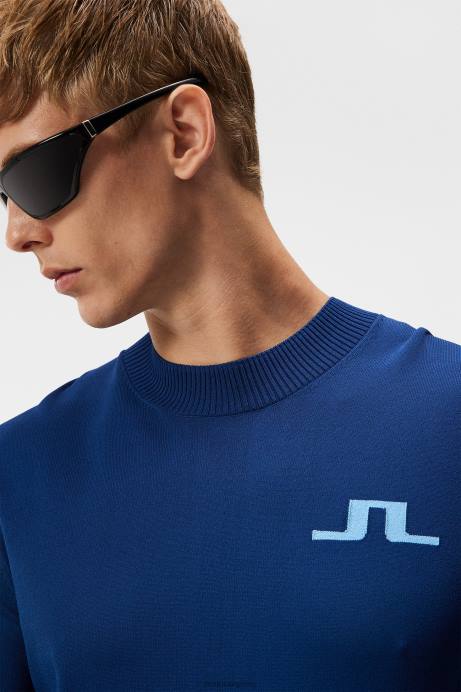 Men J.Lindeberg Estate Blue Gus Knitted Sweater Clothing 8R62510