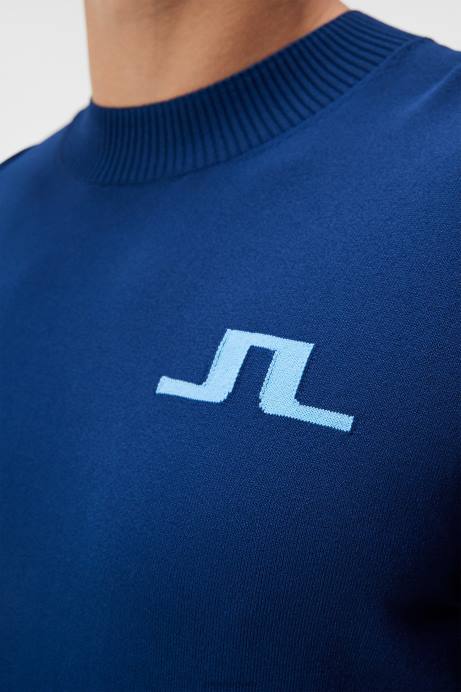 Men J.Lindeberg Estate Blue Gus Knitted Sweater Clothing 8R62510