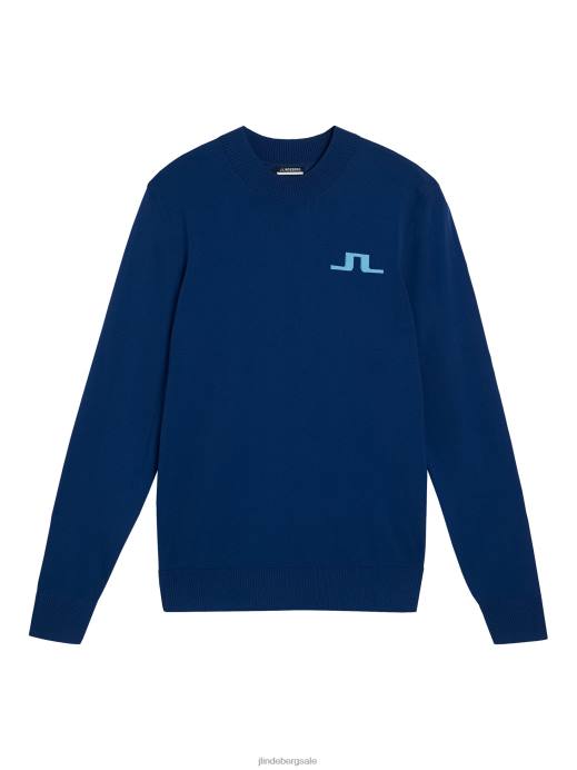 Men J.Lindeberg Estate Blue Gus Knitted Sweater Clothing 8R62510