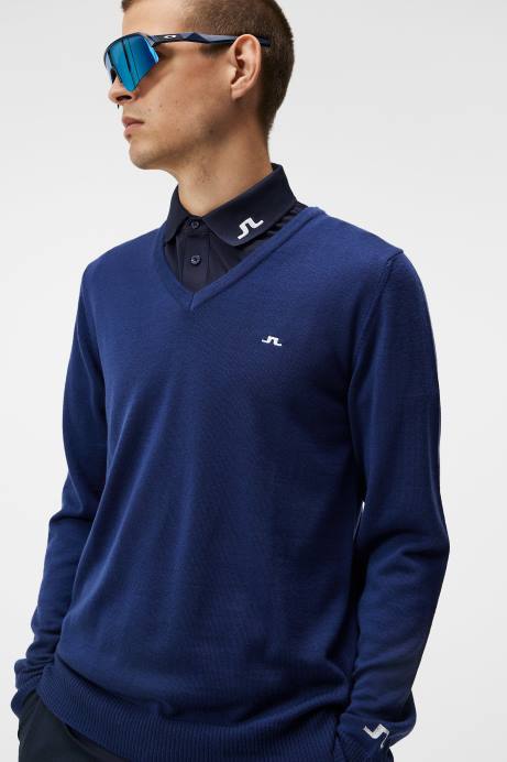 Men J.Lindeberg Estate Blue Lymann Knitted Sweater Clothing 8R62554