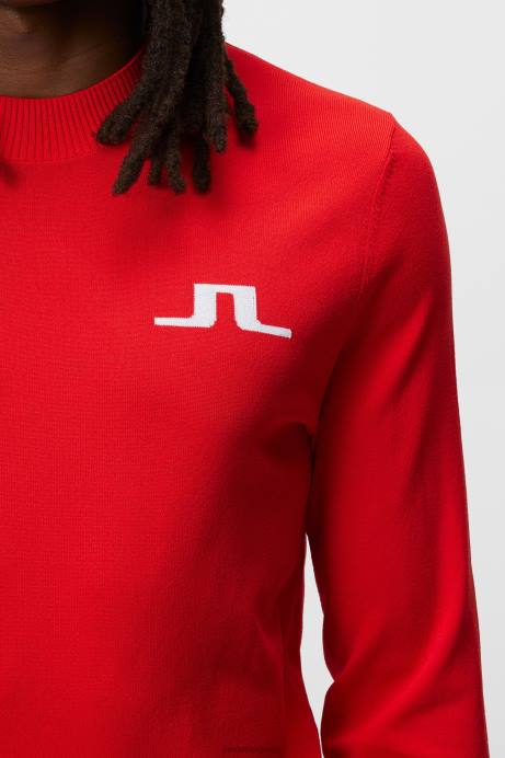 Men J.Lindeberg Fiery Red Gus Knitted Sweater Clothing 8R62589