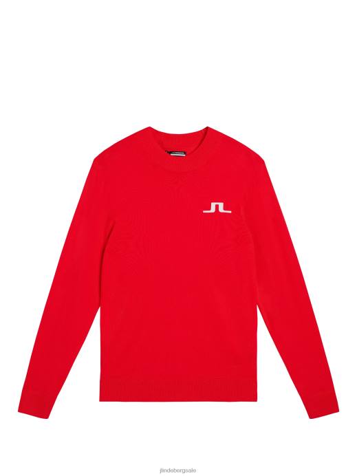 Men J.Lindeberg Fiery Red Gus Knitted Sweater Clothing 8R62589