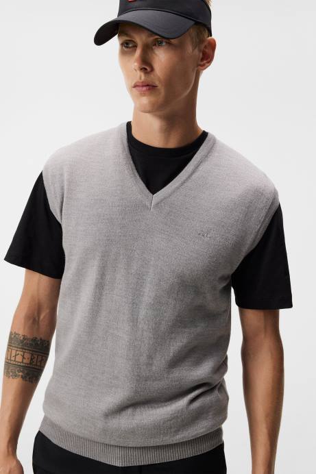 Men J.Lindeberg Grey Melange Liam Knitted Vest Clothing 8R62546