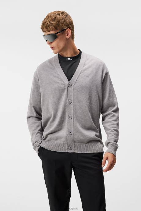 Men J.Lindeberg Grey Melange Lucas Knitted Cardigan Clothing 8R62549