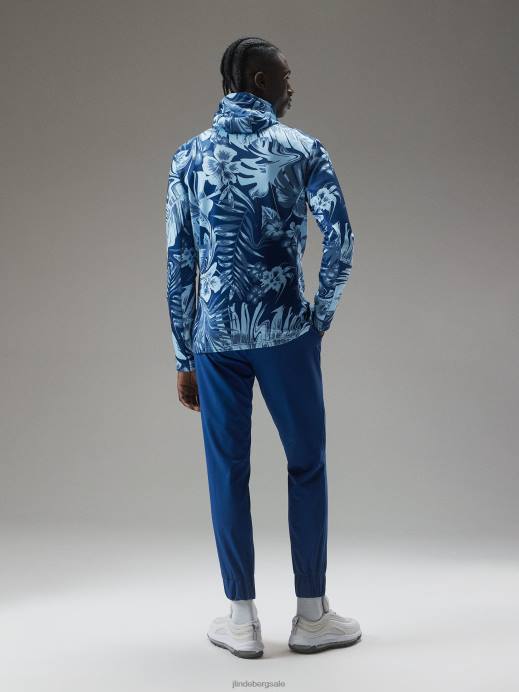 Men J.Lindeberg Hibiscus Blue Aerial Print Quater Hood Clothing 8R62660