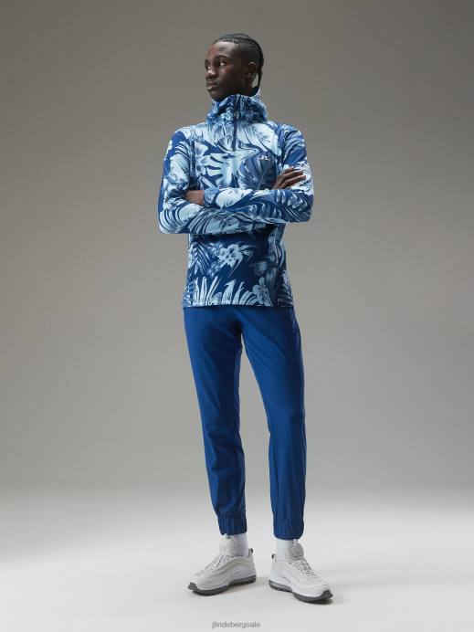 Men J.Lindeberg Hibiscus Blue Aerial Print Quater Hood Clothing 8R62660