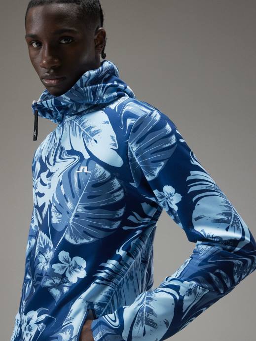Men J.Lindeberg Hibiscus Blue Aerial Print Quater Hood Clothing 8R62660