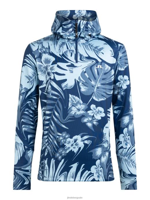 Men J.Lindeberg Hibiscus Blue Aerial Print Quater Hood Clothing 8R62660