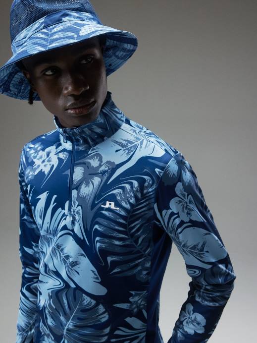 Men J.Lindeberg Hibiscus Blue Emanuel Print Mid Layer Clothing 8R62662