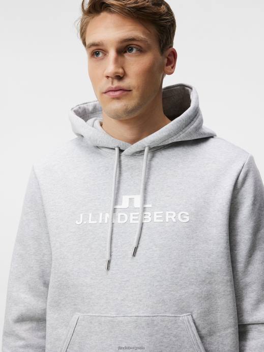 Men J.Lindeberg Light Grey Melange Alpha Hoodie Clothing 8R62641