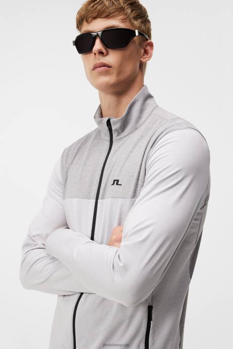 Men J.Lindeberg Light Grey Melange Banks Mid Layer Clothing 8R62498