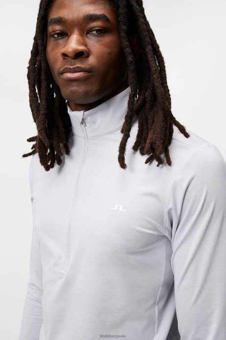 Men J.Lindeberg Light Grey Melange Luke Half Zip Mid Layer Clothing 8R62616