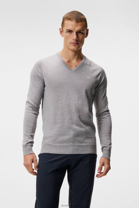 Men J.Lindeberg Light Grey Melange Lymann Knitted Sweater Clothing 8R62653