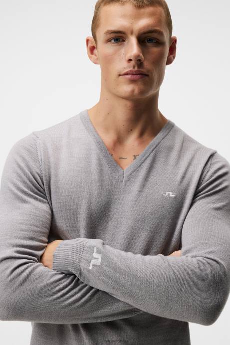 Men J.Lindeberg Light Grey Melange Lymann Knitted Sweater Clothing 8R62653