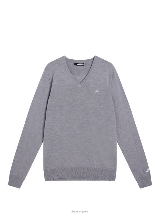 Men J.Lindeberg Light Grey Melange Lymann Knitted Sweater Clothing 8R62653