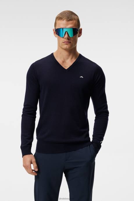 Men J.Lindeberg Navy Lymann Knitted Sweater Clothing 8R62650