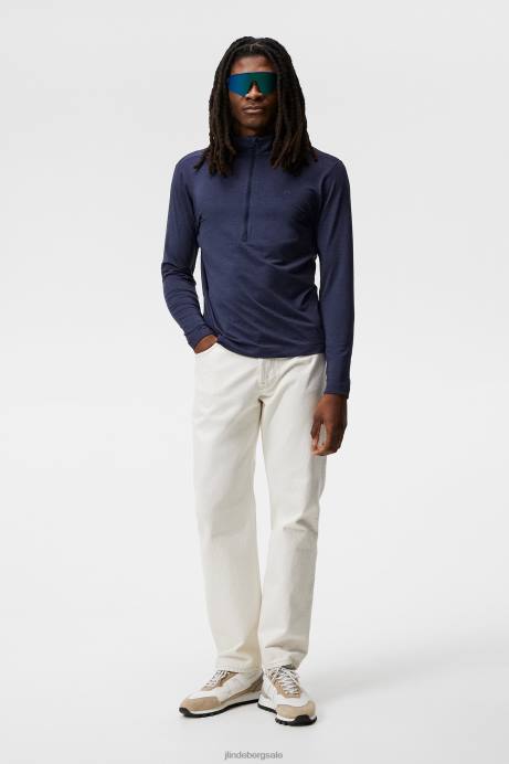 Men J.Lindeberg Navy Melange Luke Half Zip Mid Layer Clothing 8R62615
