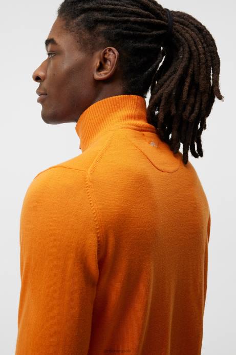 Men J.Lindeberg Russet Orange Kian Zipped Sweater Clothing 8R62658