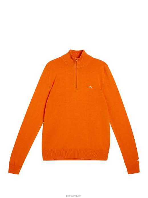 Men J.Lindeberg Russet Orange Kian Zipped Sweater Clothing 8R62658