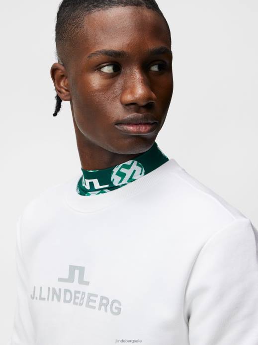 Men J.Lindeberg White Alpha Crew Neck Sweatshirt Clothing 8R62643