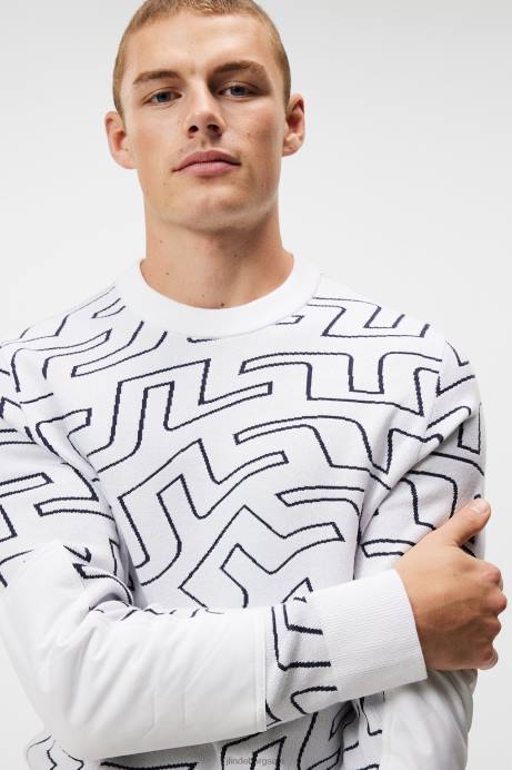 Men J.Lindeberg White Bridge Swirl Bridge Swirl Knitted Sweater Clothing 8R62578