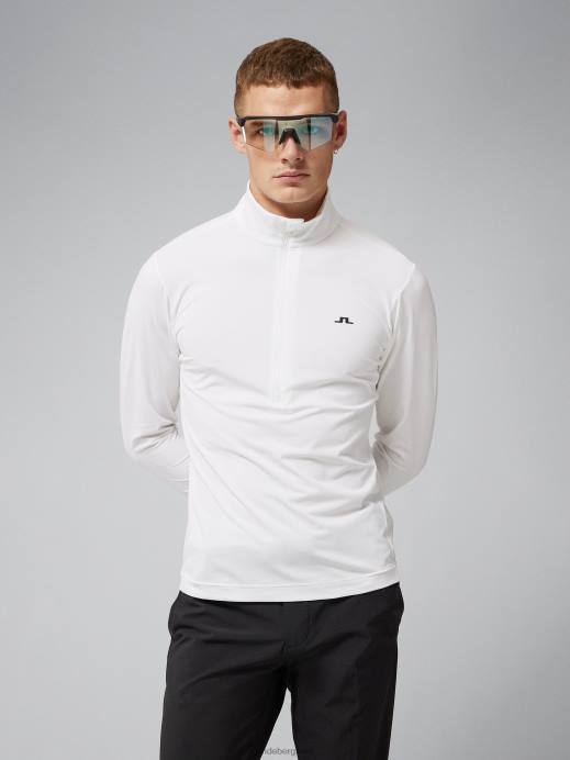 Men J.Lindeberg White Luke Half Zip Mid Layer Clothing 8R62668