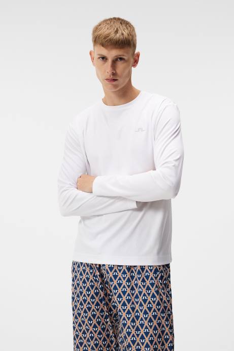 Men J.Lindeberg White Ade Long Sleeve T-shirt Clothing 8R626