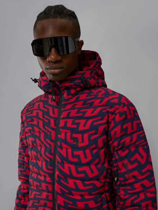 Men J.Lindeberg Bridge Swirl Red Thermic Pro Print Down Jacket Clothing 8R621283