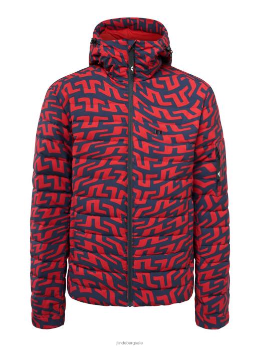 Men J.Lindeberg Bridge Swirl Red Thermic Pro Print Down Jacket Clothing 8R621283