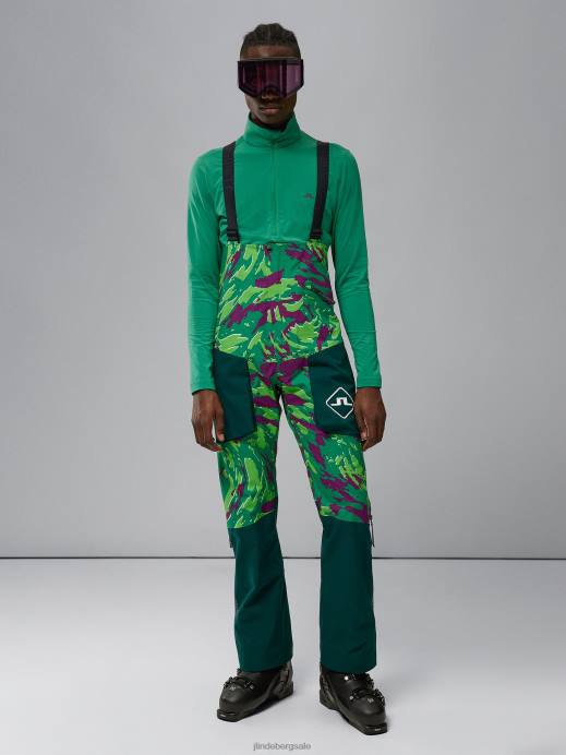Men J.Lindeberg Canimol Green Aerial Bib Print Shell Pant Clothing 8R621312