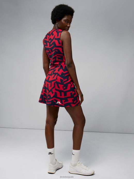 Women J.Lindeberg Bridge Swirl Red Jasmin Print Dress Clothing 8R622658