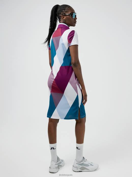 Women J.Lindeberg White Argyle Issa Print Golf Dress Clothing 8R622703