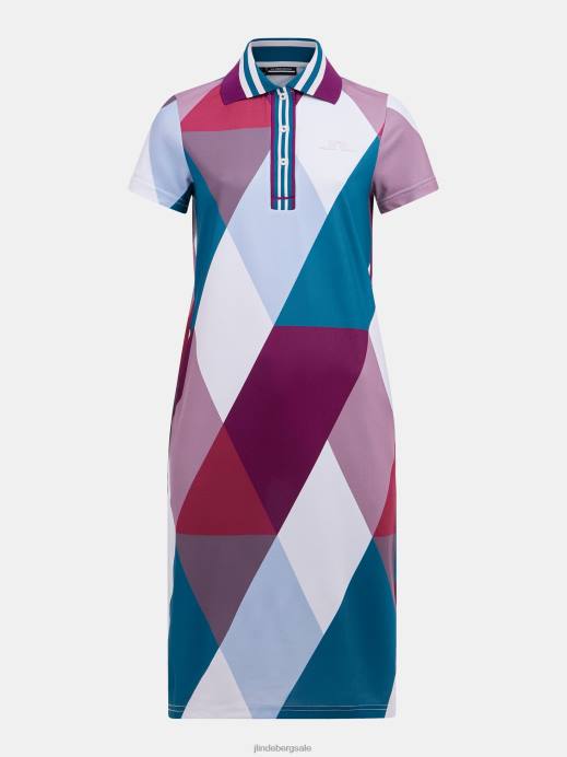 Women J.Lindeberg White Argyle Issa Print Golf Dress Clothing 8R622703