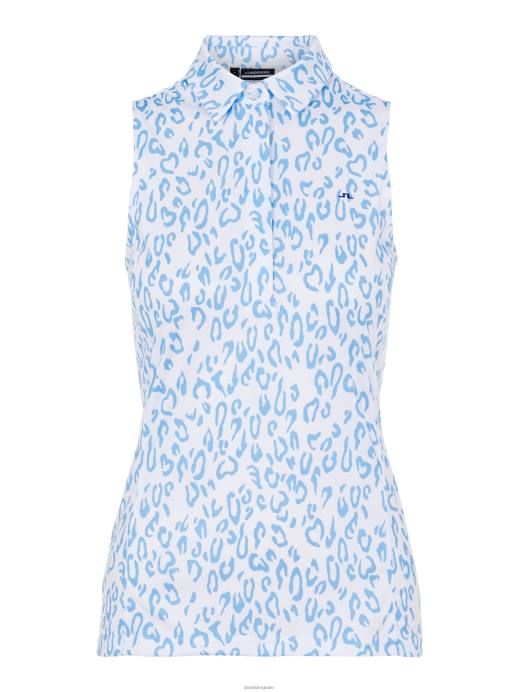 Women J.Lindeberg Animal Blue Print Dena Printed Golf Polo Clothing 8R622646