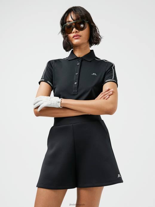 Women J.Lindeberg Black Damai Golf Polo Clothing 8R622607