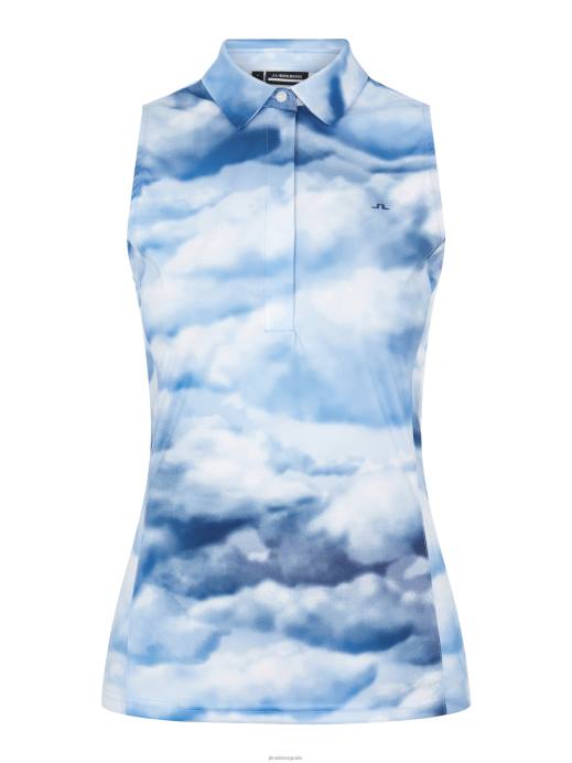 Women J.Lindeberg Cloud Blue Print Dena Printed Golf Polo Clothing 8R622649