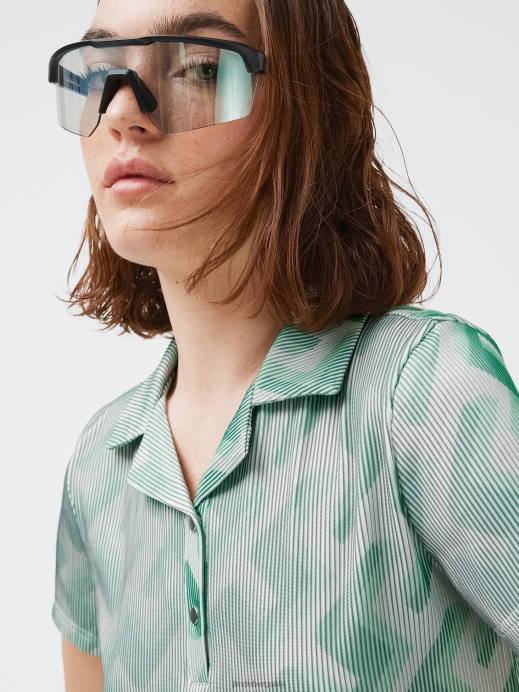 Women J.Lindeberg Green 3D Bridge Monogram Solange 3D Ribbed Golf Polo Clothing 8R622590