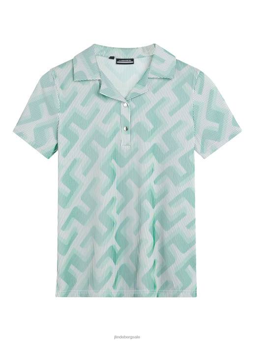 Women J.Lindeberg Green 3D Bridge Monogram Solange 3D Ribbed Golf Polo Clothing 8R622590