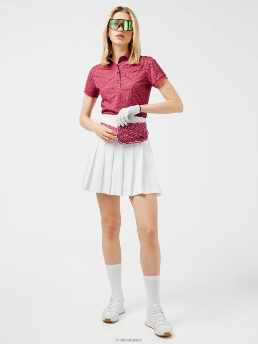 Women J.Lindeberg Hot Pink Bridge Monogram Tour Tech Print Golf Polo Clothing 8R622617